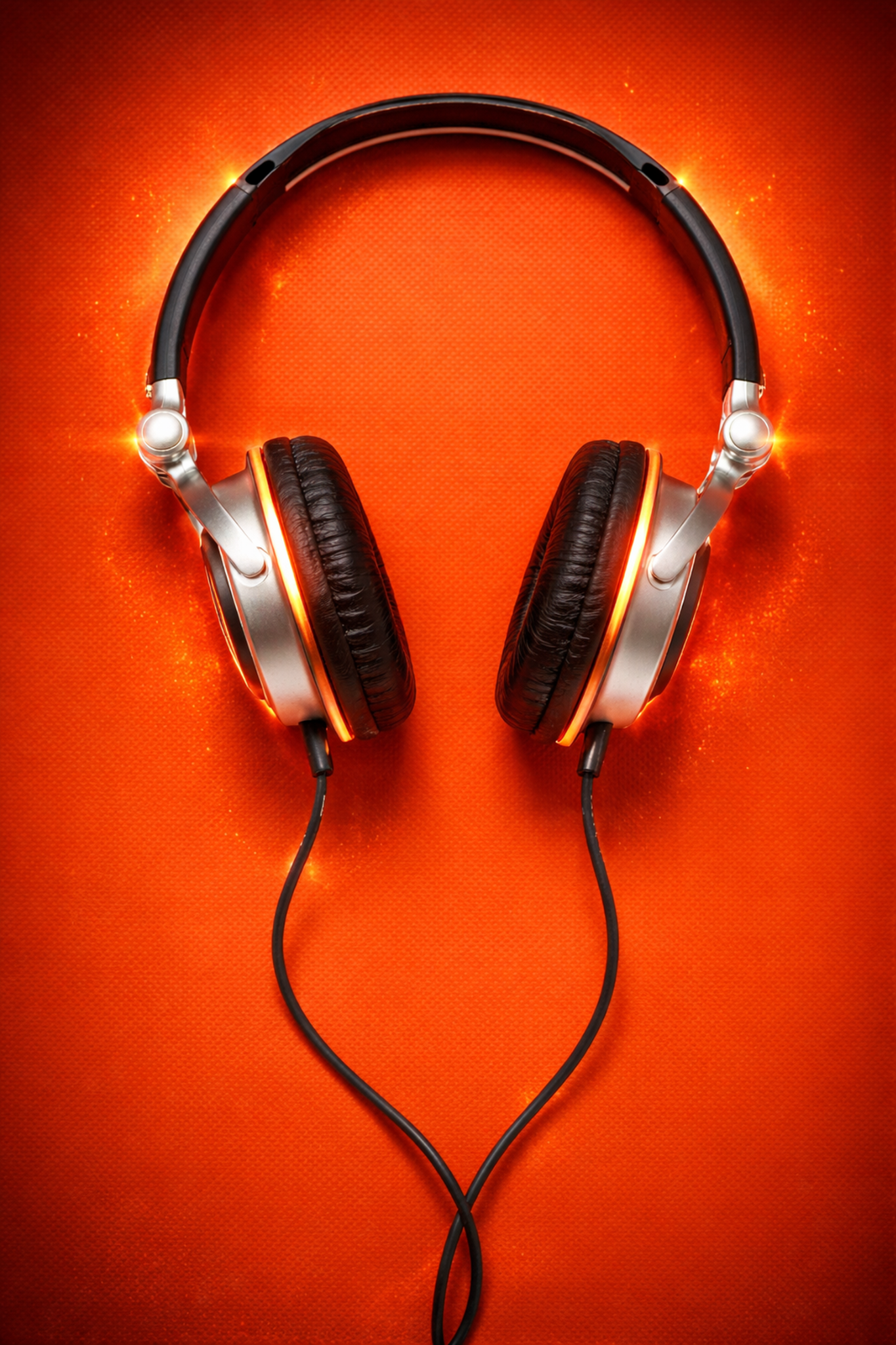 Headphones on orange background